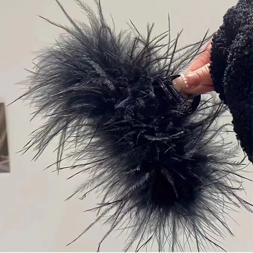 Danqin Super Immortal Ostrich Feather Hairpin Clip Large Back of the Head New Hair Shark Advanced Clip Hairpin Headgear Black Feather 13cm High-end Mainstream Color
