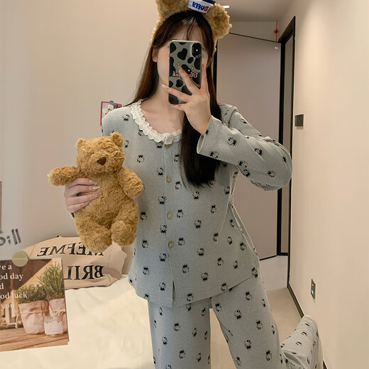 Xiangyaxin pajamas with breast pad for women's autumn and winter velvet sweet polka dots 2024 new warmth thin velvet girl's home clothing set 2677-10 kitten head XL code 120-130Jin [Jin equals 0.5 kg]