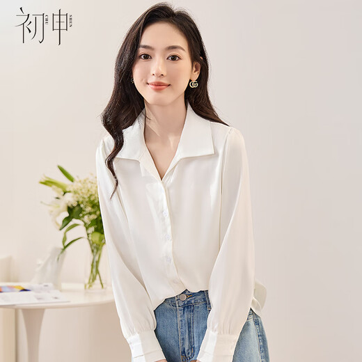 Chu Shen Spring and Autumn Long Sleeve Shirt Women's French Style Satin Design Professional Commuting Casual White Shirt S43S002