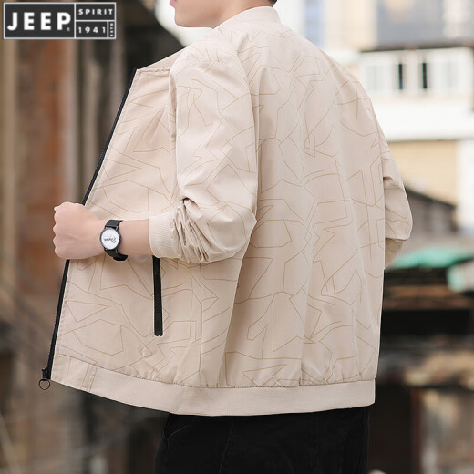 JEEP SPIRIT服男士外套2024春秋季新款褂子修身显瘦休闲青年夹克上衣 K12109 黑色 M 建议 95-100 斤