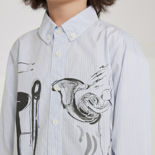 Jnby von Jnby Jiangnan Stoff Kinderkleidung Herbst Herbst Langarm Baumwollhemd süßes Konzertmuster Jungen und Mädchen Kinder 1N7212640 983 Blaue schwarze Streifen/Gitter 120 cm