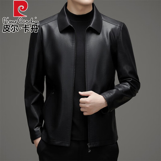 Pierre cardin (pierre cardin) handles Haining genuine leather leather jacket for men 2024 autumn and winter new business sheepskin jacket soft leather temperament men's jacket black single leather 175/92A 125Jin [Jin equals 0.5 kg]-140Jin [Jin equals 0.5 kg]