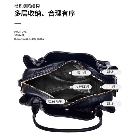 歌洛兹德【真头层牛皮】女包包新款大气送妈妈婆婆斜挎中年单肩手提包大包 黑色