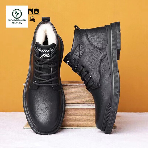 Holzspecker Herrenschuhe Herren echte Lederschuhe Herren 2025 Neue Herbst- und Winter -Martin -Stiefel Schneestiefel und Fleece lässige Baumwollschuhe Herren braun nein Fleece 41