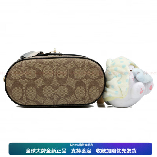 蔻驰（COACH）定制包  Kay 猫吃鱼夲 经典老花满印 配牛皮 手提包 小号 女款 黑 深蓝棕熊夲