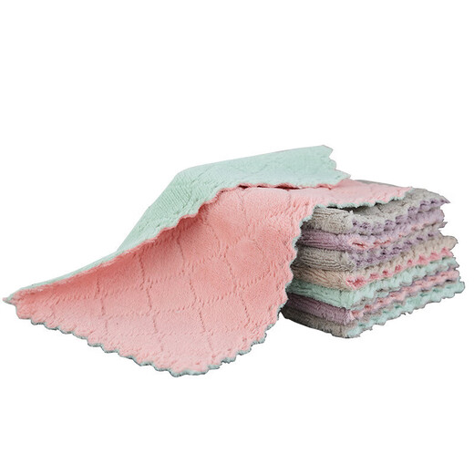 Double-sided coral velvet dishcloth kitchen lazy rag cleaning cloth 5 pieces 25*25 random color large size 25*25