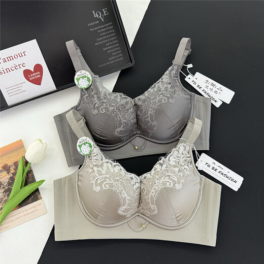 Fr.yh.zh Qian Milu 6623 Leichte Luxus -Satin -Wimpern -Spitze sexy Dessous kleine Brust ab Tasse Sammeln und Sammeln von Brust -BH für Frauen Eisgrau XL 38/8B Tasse