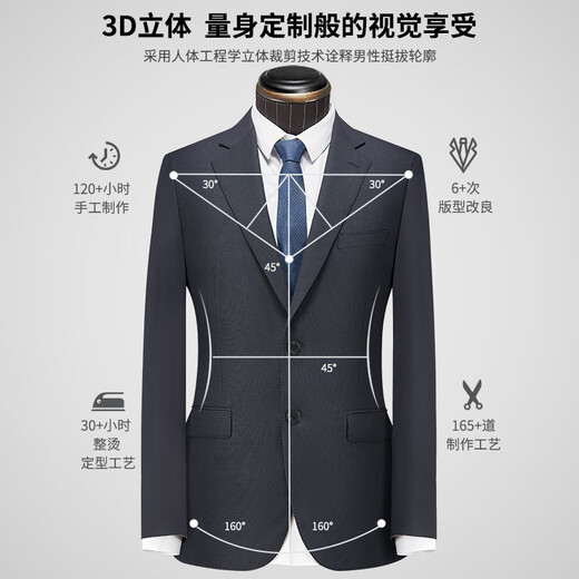 SHANSHAN Shanshan Wool Suit Men's Four Seasons Anti-wrinkle Slim Professional Suit Complete Business Dress Jacket Houndstooth Navy Blue 185A /52 (Pants Size 36)