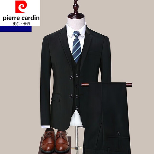 Pier Cardan Anzug Herrener professioneller formeller Verschleißgeschäft schlanker Interview Arbeit Anzug männlicher Bräutigam Hochzeitskleid Marine Blue 2 Knöpfe [Anzug + Hosen + Hemd] l [106-120jin [Jin ist gleich 0,5 kg]]
