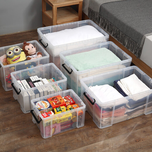 Muranoel transparent storage box right-angle thickened compression storage box food-grade plastic box household large clothing storage box anti-pressure thickened right-angle box-80#L-outer size 65* food-grade material + thickened right angle