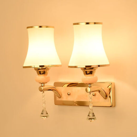 Fenglanq wall lamp bedside lamp Nordic modern European style simple creative led American bedroom living room aisle staircase wall lamp 034 double head with pull switch-three colors.LED