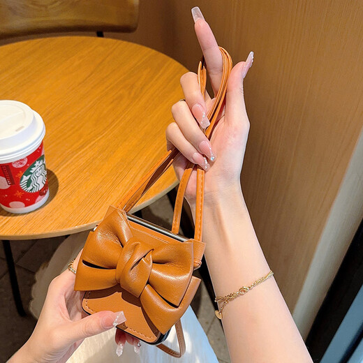 Yu Tang ist für Huawei Pocket 2 Mobiltelefonhülle Cute Bow Card Bag High-End Brown Pocket 2 Ultra-dünn Anti-Falle-Platten-Leder-Hartschale New Crossbody Gurt Lanyard [High-End Brown + Crossbody Bow Card Bag Braun] Huawei Tasche 2