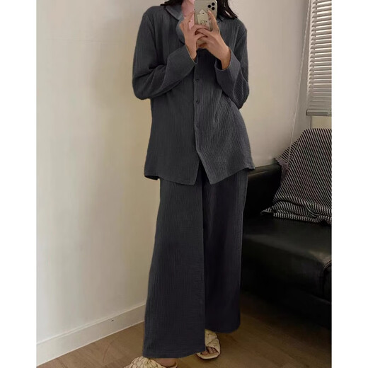 朵弦DUOXUAN居韩版感棉纱睡衣女春秋季色长袖长裤休闲宽松家居服套装 #d-9207t款 M 75-98斤
