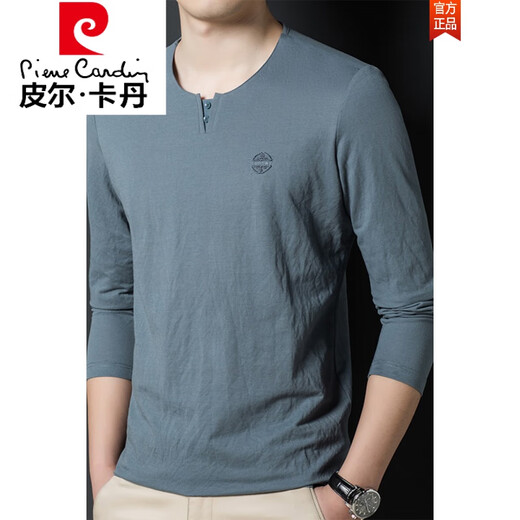 
Pierre cardin Chinese style linen long-sleeved T-shirt men's earth simple cotton linen top ice mercerized cotton daddy suit T-shirt autumn thin C28011 gray blue 17084A L