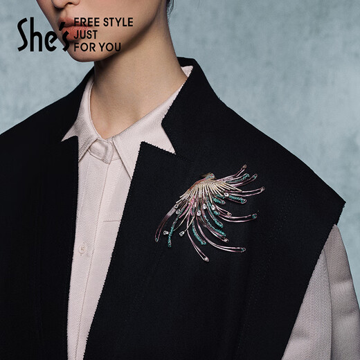 She s Qianzi artistic conception oriental style dazzling phoenix brooch high-end exquisite fashion corsage brooch birthday gift for women pink cyan E0