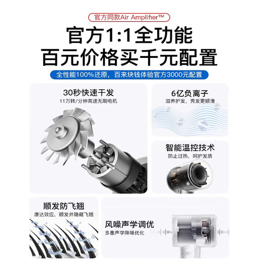 Dr.Flash high-speed hair dryer, home silent negative ion high-power hair dryer, constant temperature, non-harming hair dryer, fast drying, hair care, hair care, digital display, low noise, high-end recommendation, classic rose red (air nozzle + hanger + sticker)