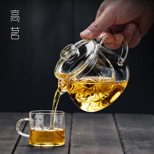 Gaoming glass teapot thickened high temperature resistant transparent tea pot floral teapot tea water separation household tea pot Qirun pot 400ml thickened