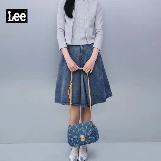 LEE2024新款老花复古贝壳包百搭马鞍包女士包包单肩包时尚七夕情人节 牛仔蓝