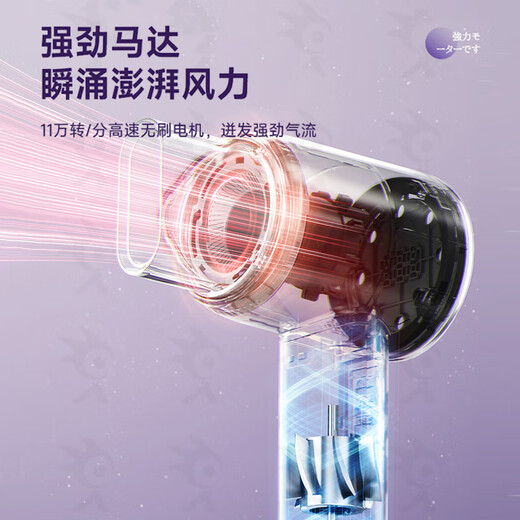 Sharp upgraded model home hair dryer, high-speed hair dryer, fast drying, low noise, positive and negative plasma, high wind power, intelligent temperature control, hair care, hair care, bass hair dryer, high power, light purple, upgraded model with display screen + 3 levels and 6 temperatures