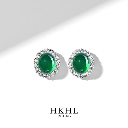 HKHL with certificate 925 silver natural chrysoprase earrings for women light luxury earrings and earrings birthday gift for girlfriend a pair of natural chrysoprase earrings certificate + light luxury gift box