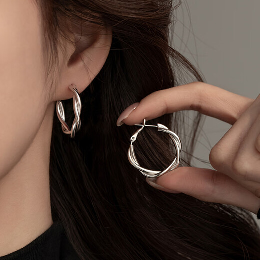 Bai Qixin earrings for women, exquisite twist earrings, earrings for women, light luxury, high-end, simple and versatile metal hoop earrings, a pair of twist earrings