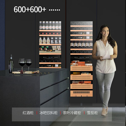 DBERLAN Embraco variable frequency air-cooled embedded red wine cabinet constant temperature wine cabinet cigar cabinet tea beverage cabinet can be externally hung on the kitchen cabinet door panel for seamless installation at home. Frequency conversion can be externally hung door + bumper door wine cabinet ice bar combination 230 bottles