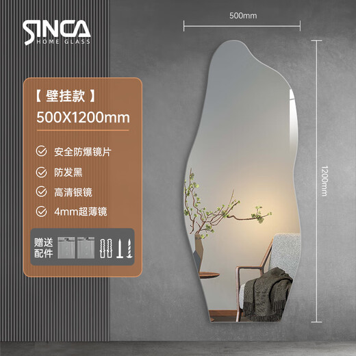 Sinca [livraison de porte, installation de paquet] Miroir de vinaigrette simple forme spéciale miroir mural miroir à corps complet miroir mural 50 * 120cm [suspension murale] Miroir en argent sans cuivre haute définition en cuivre