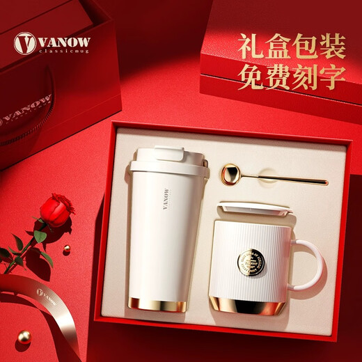 Vanow2025新款保温杯女高颜值高档伴手礼送老师水杯陶瓷内胆咖啡杯子 樱花粉-316不锈钢-红礼盒500ml