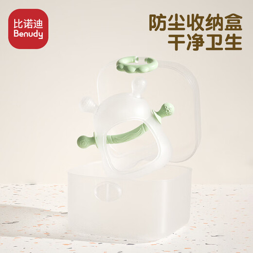 Binodi Little Bee Baby Teether Glove Style Bite Finger Soothing Teether Baby Silicone Toy Anti-eat Hand Morning Green + Storage Box