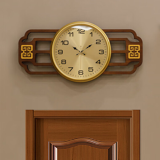He Jiagong's new Chinese high-end solid wood light luxury wall clock living room fashionable wall hanging mute watch home simple and atmospheric quartz clock horizontal version LT-6197 shell disk horizontal version LT-6197