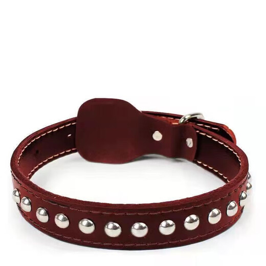 PPO genuine leather collar cowhide dog chain explosion-proof dog leash medium and large dog golden retriever German shepherd dog walking rope collar red brown L size - suitable for 25-70 Jin Jin equals 0.5 kg.