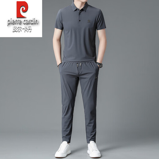 Pier Cardin imitation Mulberry Silk Casual Sports Traje de niños Mases de seda de seda Deportes Fashion Set de dos piezas Solid Color Spring y Autumn Thin Knit 9756 Negro [Longitud] M 165