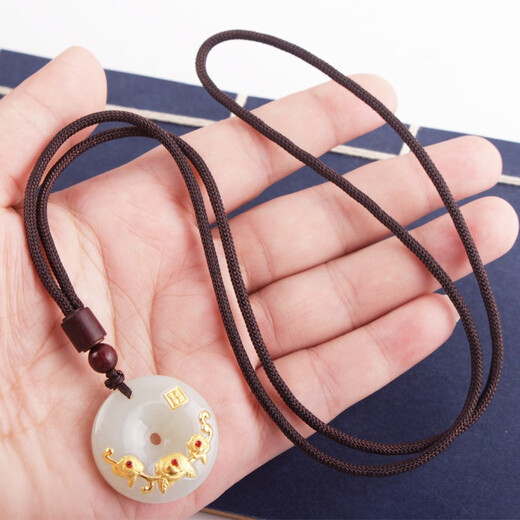 Minamiuri high-end rosewood lanyard hand-woven necklace rope jade pendant jade crystal pendant lanyard necklace rope for men and women brown