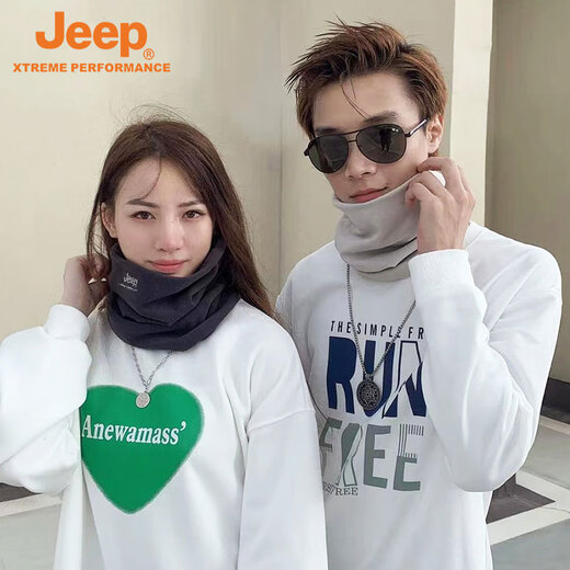 Jeep scarf men's winter cervical vertebrae riding motorcycle windproof mask warm neck protector men's sports scarf women's black (straight style) one size