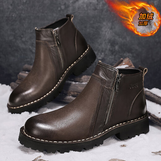 Jeep Jeep Middle Bang Martin Boots Hombres de otoño y invierno Nuevo top de vaca British British Chelsea Boots Dark Brown (con vellón para mantenerse caliente) 39
