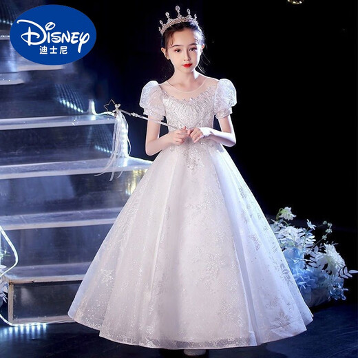 Vestido de noche de Disney Girls 2024 Nuevo princesa de alta gama Princesa Bode Flower Fiesta Fiesta de cumpleaños Show Piano Performance Disfraz White 160