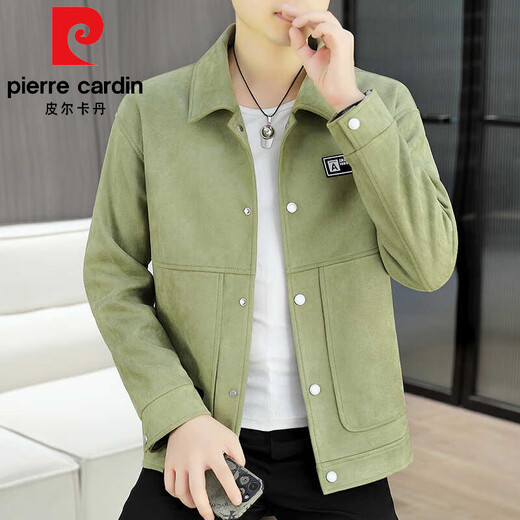 皮尔卡丹（pierre cardin）翻领修身休闲麂皮夹克男士秋季休闲韩版潮流外套男百搭帅气上衣男 9921卡其 XL