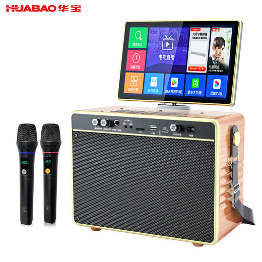 Huabao KTV audio and video all-in-one machine outdoor K song square dance portable network touch screen karaoke machine home karaoke with screen speaker trolley audio video trolley speaker A27 LCD screen Bluetooth version dual microphone