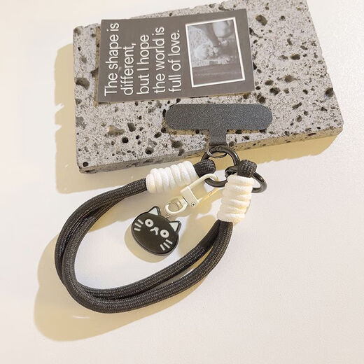 Ye Yu is suitable for ins cartoon cat fish pendant double chain woven belt with clip universal mobile phone lanyard ccd camera keychain milk white coffee fish pendant + chain E98 + white small clip