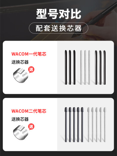 Wacom数位板标准笔芯CTL672/472/6100/4100WL取笔器柔韧毛毡笔尖 一代3柔韧+3毛毡【铁盒+换芯器】 0x0cm