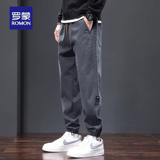 Romon casual pants work pants men's 2025 spring and autumn new trendy brand loose ties youth Harren sports men's clothing 689 dark gray [regular style] L