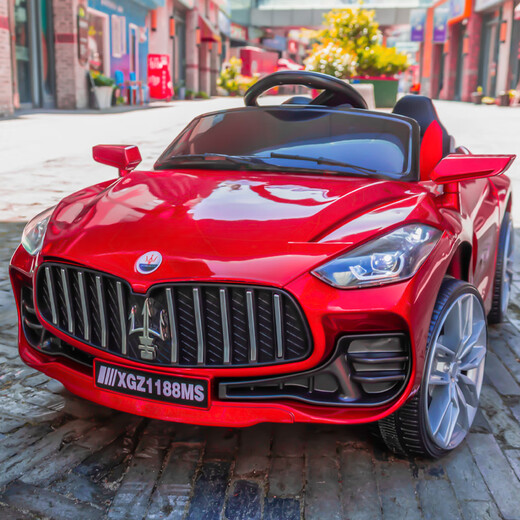 Xiaogazi Maserati children's electric car remote control toy car can seat double children's stroller with remote control electric car, painted blue, dual drive + leather seat