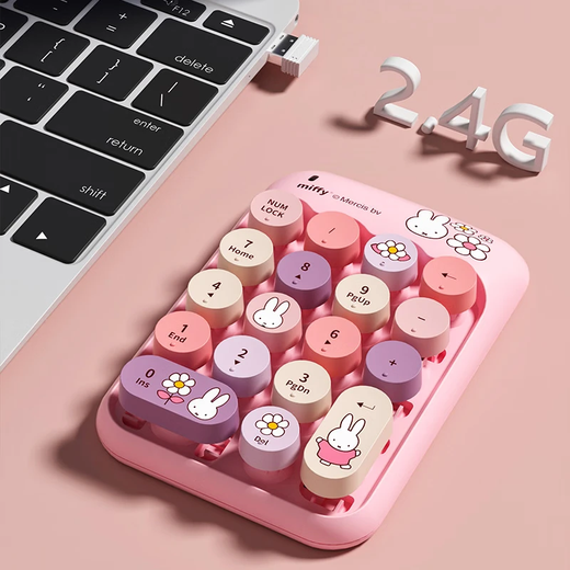 MIPOW wireless USB digital keyboard Miffy 18 keys Retro round hat cute Financial accounting home office external laptop desktop universal silent keyboard Girl pink pink