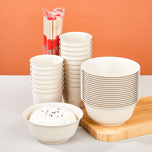 Youao disposable tableware set 20 sets thickened bowls, cups and chopsticks three-piece outdoor picnic waterproof and oil-proof set