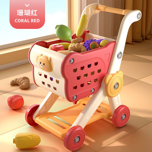 Wanre Children's Play House Cart Toys Baby Small Trolley Fruit Fruit Cher Le Kitchen Supermercados y niñas Compras de compras de tres pisos [Ultra gran capacidad] Diseño anti-inversión [paquete adicional] [solo 15 frutas y verduras]