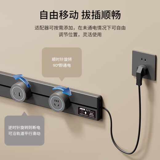 国际电工轨道插座滑轨滑动明装带插头线可移动挂壁式接线板双向接线免打孔 40厘米+3个五孔+1.5米线