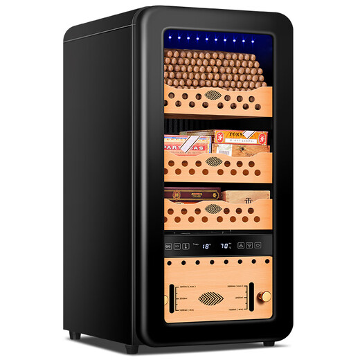 CIGARLOONG 48HC intelligent precise constant temperature and humidity cigar cabinet cedar wood shelf compressor air-cooled fashionable curved Cuban cigar cabinet small home red wine cabinet 48HC black cedar wood shelf + curved + constant temperature and humidity