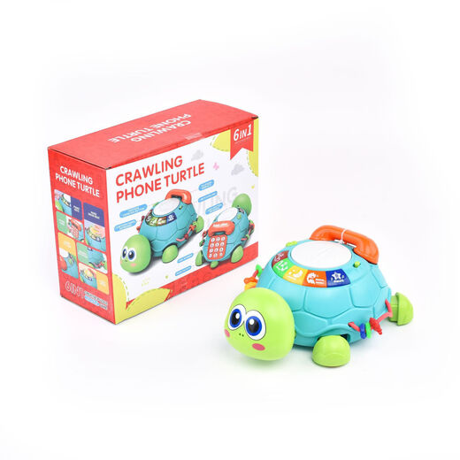 Multifunktionaler Musik-Simulation von Kindern Simulation Telefon Babykriechspielzeug lernen, Schildkröte Frühschullernmaschine HLX218A-1 [Fernbedienungsversion] Crawl-Projektionschildkröte [Englische Farbe