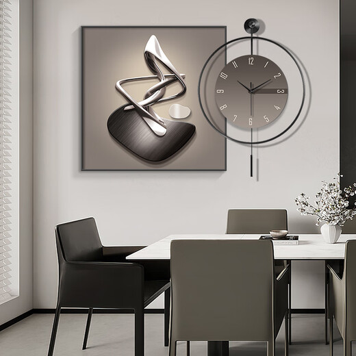 Xiaoxiao peinture horloge moderne Light Luxury restaurant peinture décorative avec horloge horloge haut de gamme horloge horloge salon canapé fond art table de table de table zp4867 + zp4873 [peinture géométrique d'horloge] peinture de 24 pouces 60 * 60 + horloge 60 * 60 cadre noir