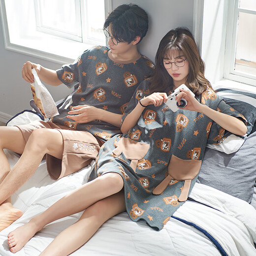 Songyan Pajamas Женская ночная рубашка Pure Cotton Summer Summer-Sighteed Pajamas Пара паджамского костюма Весна и осенняя домашняя одежда могут носить мужчины 12014 Парки два подхода (пожалуйста